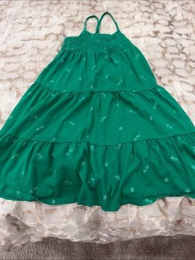 GAP Green Tiered Sun Dress with Palm Motif